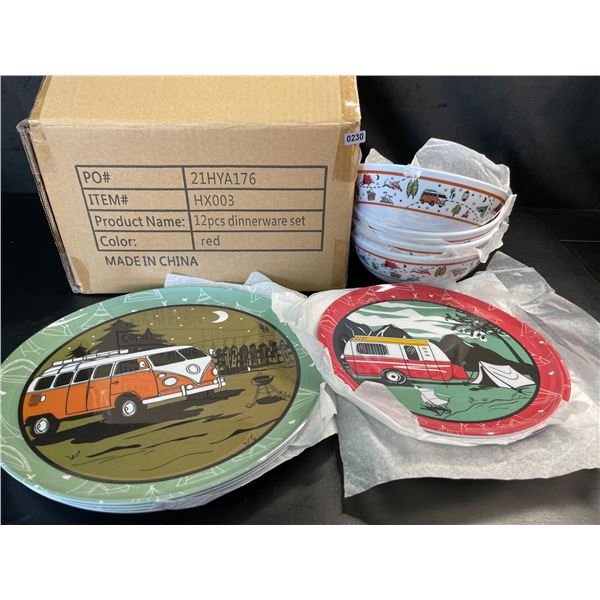 Lot of 1 12PCS Dinnerware Set - Campervan Travel Design - Brand New!
