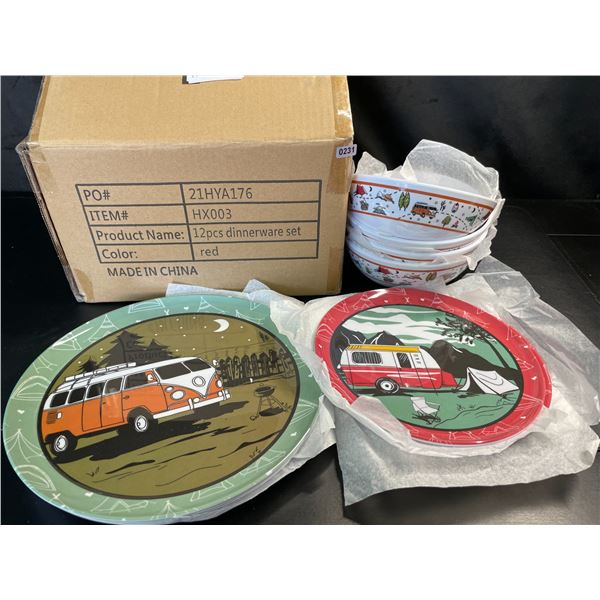 Lot of 1 12PCS Dinnerware Set - Campervan Travel Design - Brand New!