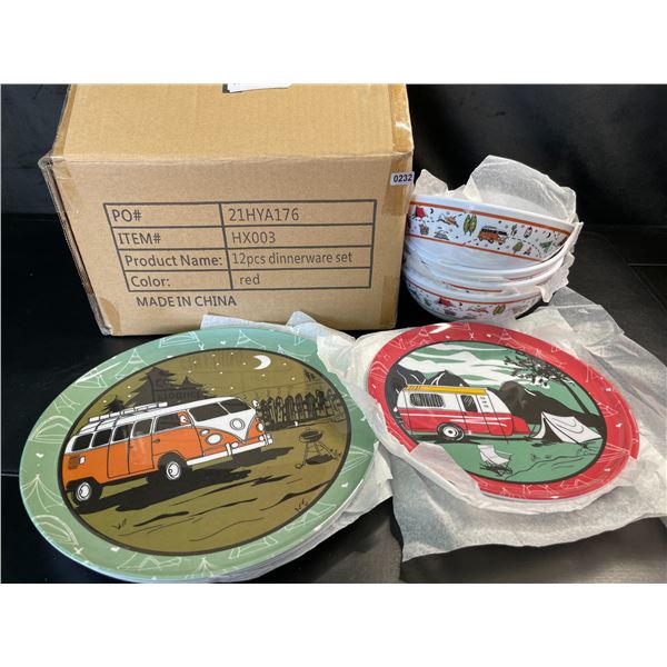 Lot of 1 12PCS Dinnerware Set - Campervan Travel Design - Brand New!