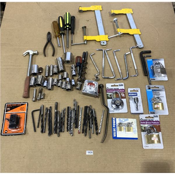 Lot of Miscellaneous/Assorted Tools - Clamps/Locks/Drill Bits etc. - Used