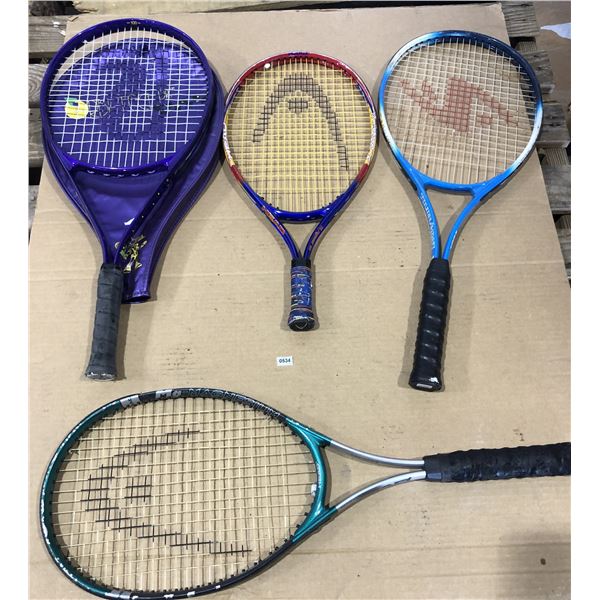 Lot of 4 Assorted Tennis Rackets - Used