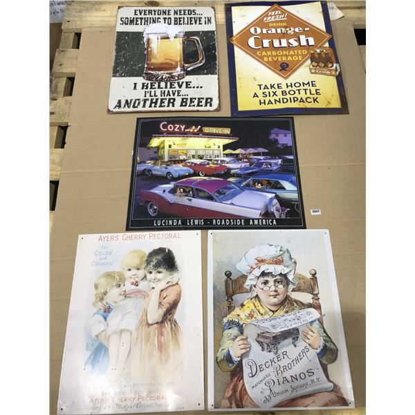 Lot of 5 Assorted Vintage/Retro Wall Art Signs - Used