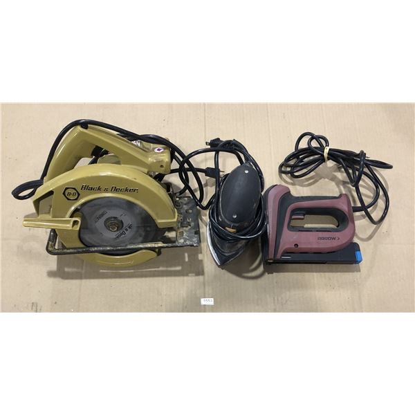 Lot of 3 Assorted Power Tools (Black & Decker Circular Saw + Other) - Used - All Power On