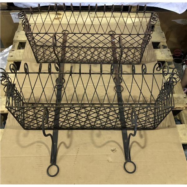 Lot of 2 Large Metal Hanging Garden Planters - Used