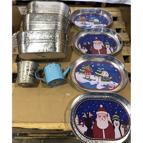 Lot of Assorted Metal Tins/Trays/Garden Planter Pots - Used