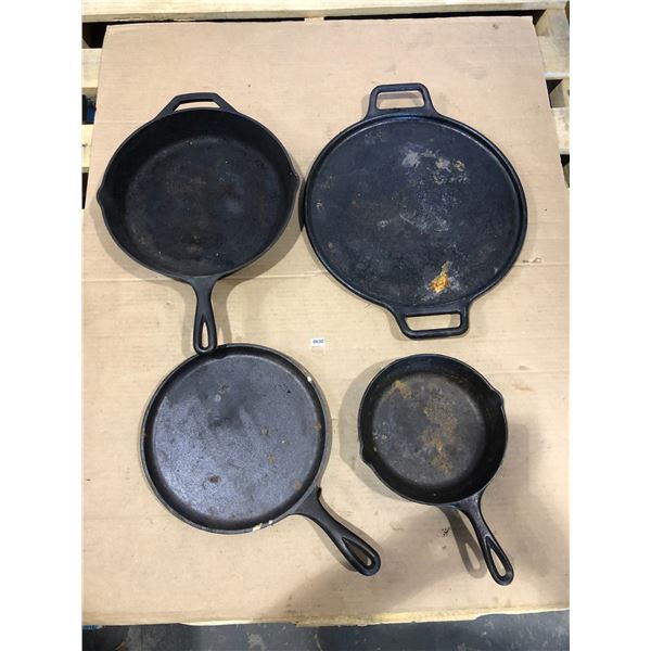 Lot of 4 Lodge Heavy-Duty Cast Iron Pans - Used