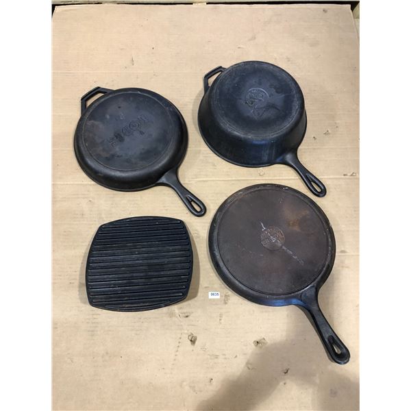 Lot of 4 Lodge Heavy-Duty Cast Iron Pans - Used