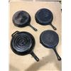 Image 2 : Lot of 4 Assorted Heavy-Duty Cast Iron Frying Pans - Used