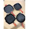 Image 1 : Lot of 4 Red Heavy-Duty Cast Iron Pans - Used