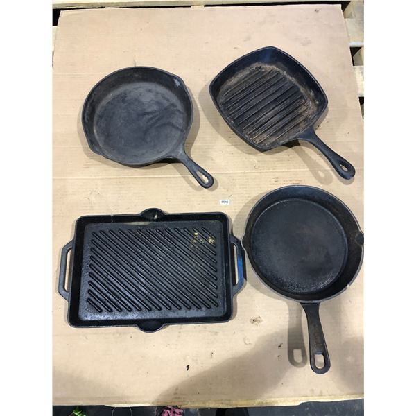 Lot of 4 Assorted Heavy-Duty Cast Iron Pans - Used