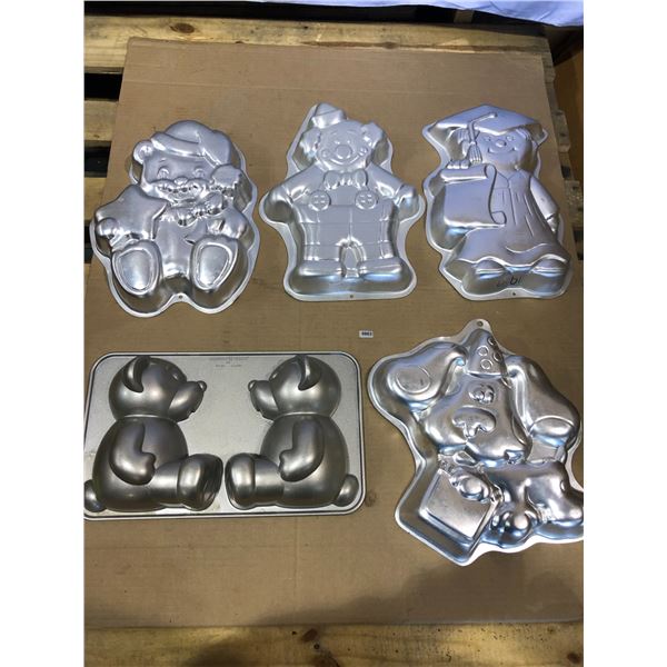 Lot of 5 Assorted Large Cake Baking Pans - Character Designs - Used