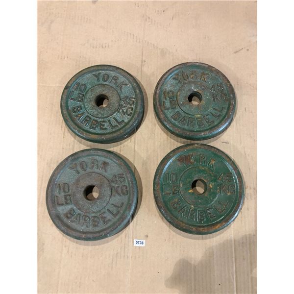 Lot of 4 York 10LB Barbell Weights (4.5kg) - Used