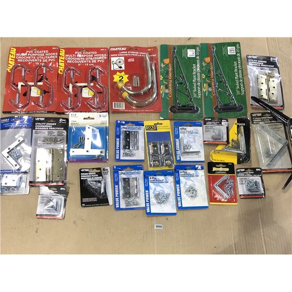 Lot of Assorted Hardware - Hooks, Hinges, Brackets, etc.