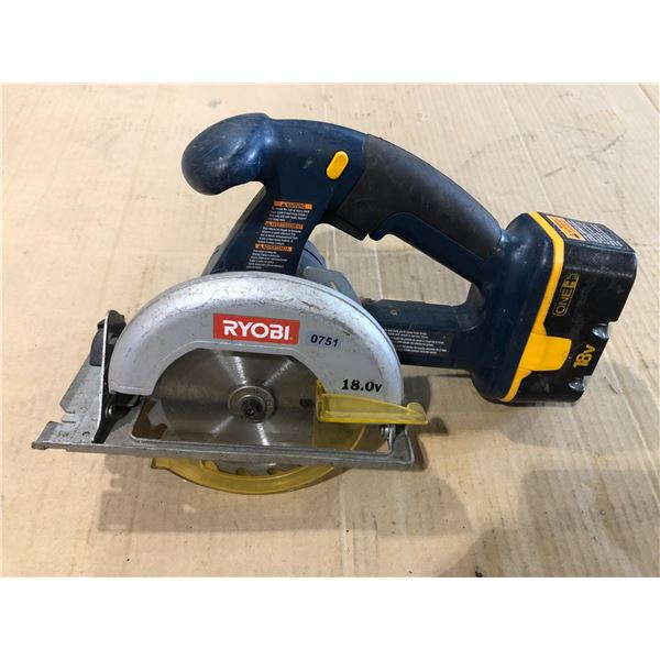 Lot of 1 RYOBI Rechargeable Circular Saw w/ Battery (No charger) - Used