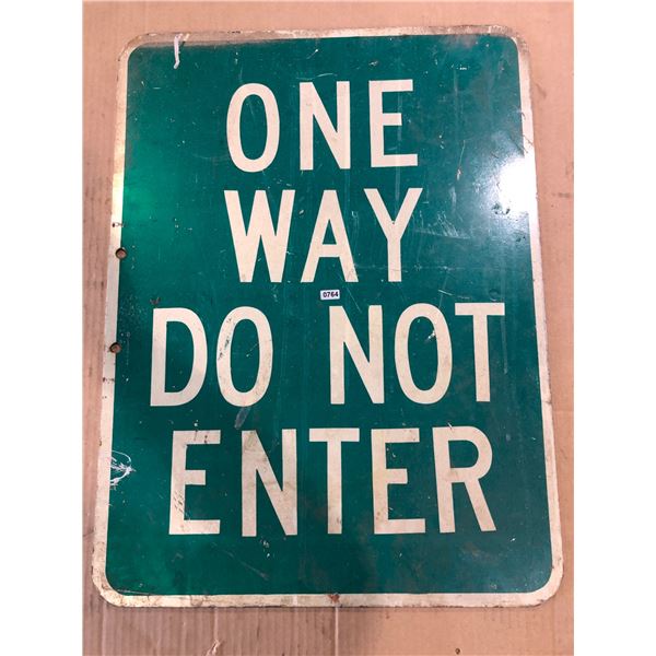 Lot of 1 Heavy Double-Sided Metal "ONE WAY - DO NOT ENTER/"BEGIN TWO WAY" Sign - 18 X 24in - Used