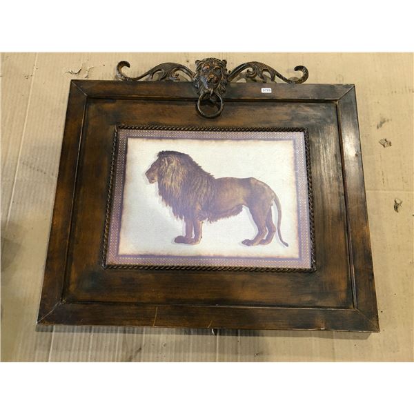 Lot of 1 Framed Lion Art Piece - Approx. 23 x 21 inch - Used