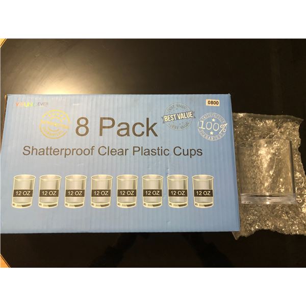 Lot of 1 8-Pack of Shatterproof Clear Plastic Cups - Brand New