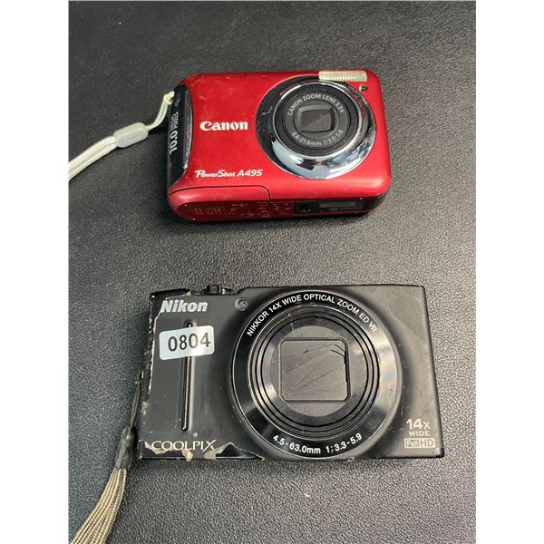 Lot of 2 Digital Cameras - 1x Canon Powershot A495 & 1x Nikon Coolpix - Used