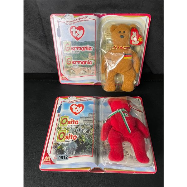 Lot of 2 Vintage TY Beanie Baby Plushies - International Bears Germania & Osito