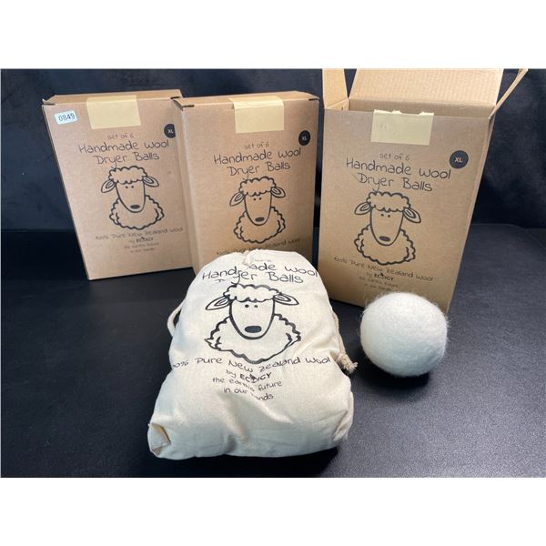 Lot of 3 Boxes of Handmade Wool Dryer Balls - Set of 6 Each/18 Total - Brand New