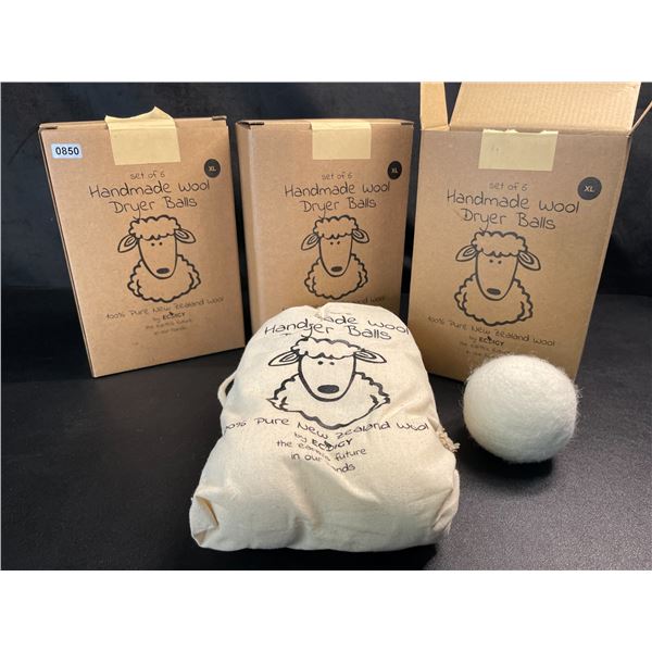 Lot of 3 Boxes of Handmade Wool Dryer Balls - Set of 6 Each/18 Total - Brand New