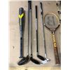 Image 1 : Lot of Assorted Sporting Goods - Baseball Bat, Golf Clubs, and Racket - Used