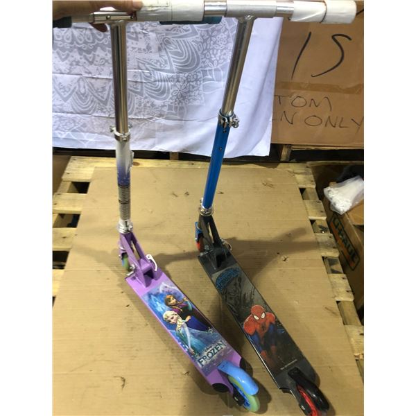 Lot of 2 Kids Scooters - Disney Frozen & Spiderman - Used