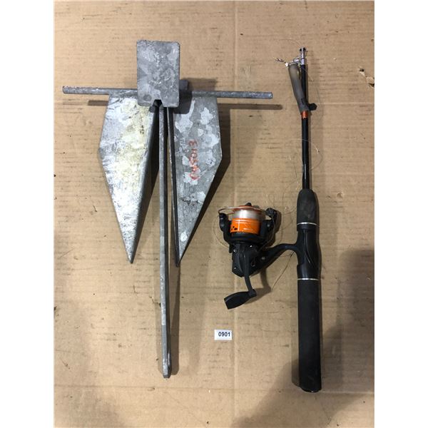 Lot of 1 Boat Anchor & 1x Fishing Rod - Used