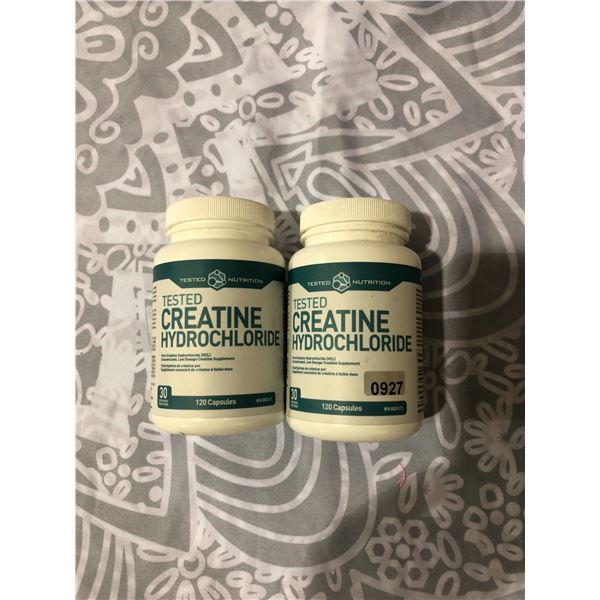 Lot of 2 Bottles of Tested Creatine Hydrochloride by Tested Nutrition - 120 Capsules Each - New