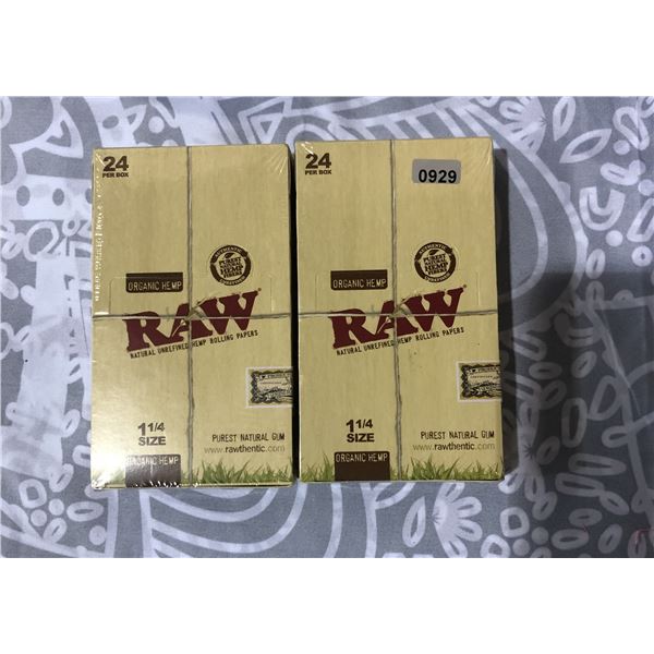 Lot of 2 Boxes of Raw Organic Hemp Rolling Papers - 1 1/4" Size - New Sealed (24 Per Box)
