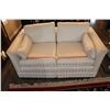 Image 1 : White Fabric Love Seat Sofa, Pillows Included - 58"L x 34"D x 22"H