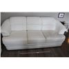 Image 1 : 3 Seat White Leather Sofa - Some Staining, 86"L x 36"D x 35"H