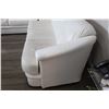 Image 2 : 3 Seat White Leather Sofa - Some Staining, 86"L x 36"D x 35"H