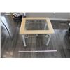 Image 1 : Steel, Wood & Glass Table - 24" x 28" x 21 1/2"
