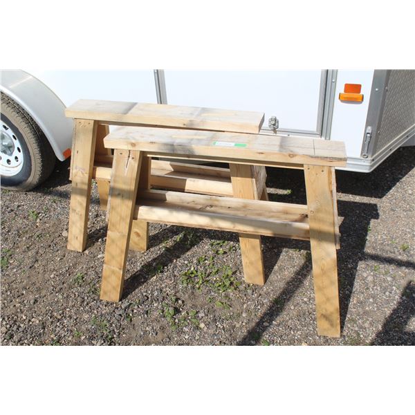 **(2) Wooden Saw Horses (34"w x 18" h - 6" board on top)