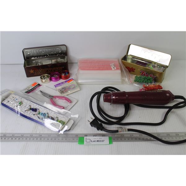 Embossing Heat Tool - Wine Glass Charms - Bag of Baggies - Curved Nose Pliers (NIB) - Tins of Beads