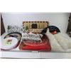 Image 1 : Christmas Burner Covers - Tissue Couch Box Holder - Glass Platter - (2) Metal Trays - (3) Christmas 