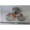 Image 1 : Ceramic Cannister - (2) Glass Ashtrays - Halloween Candy