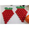 Image 2 : (2) Raspberry Themed Trivets, Cat Milk Pitcher, Misc.
