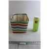 Image 1 : Striped Vintage Grocery Store Basket, Mountain Dew Water Bottle
