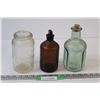 Image 1 : (3) Vintage Canning & Medicine Glass Bottles (Brown One has Chip in Top)