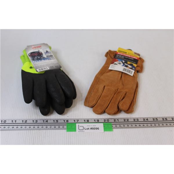 (2) Work Gloves: Leather - Size Medium, Non-Slip - Size Large
