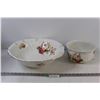 Image 1 : Floral Print Wash Basin (17"), Bowl (9", Handle Broken)