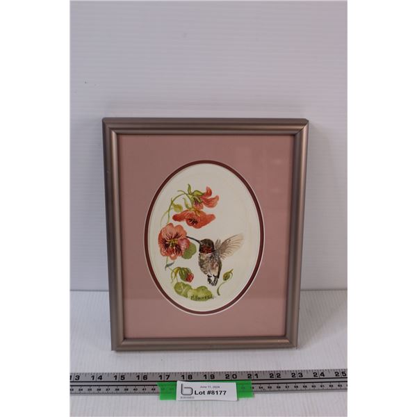 Hummingbird Watercolor Painting in Metal Frame - 10"x8"