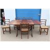 Image 1 : **Drop Leaf Wooden Table with Leaf - 40 1/4" x 72 1/4" x 30 1/2" with Leaf, Folded Table Measures 26