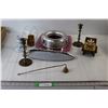 Image 1 : (2) Brass Candle Stick Holders, Leaf Tray, Misc.