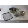 Image 1 : (2) Colanders, Deep Meat Pie Tins, Pot, Pizza Cooking Sheet