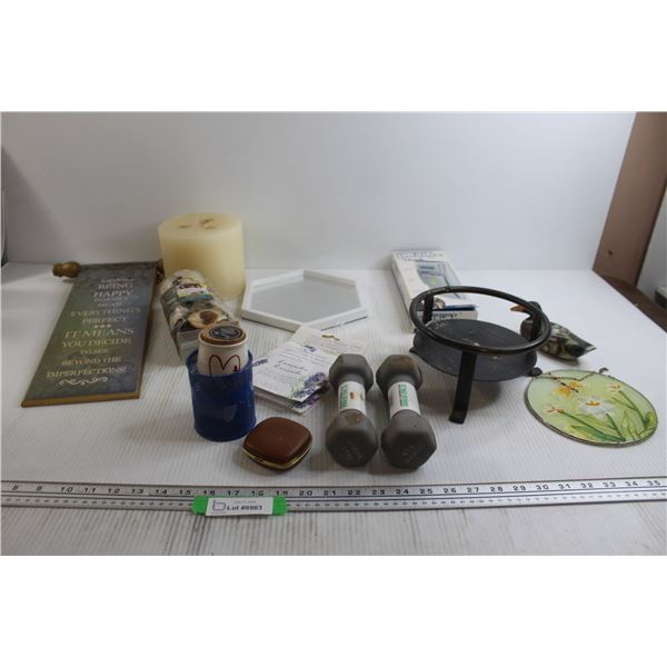 (2) Weights - As Is, Large Candle, Misc.