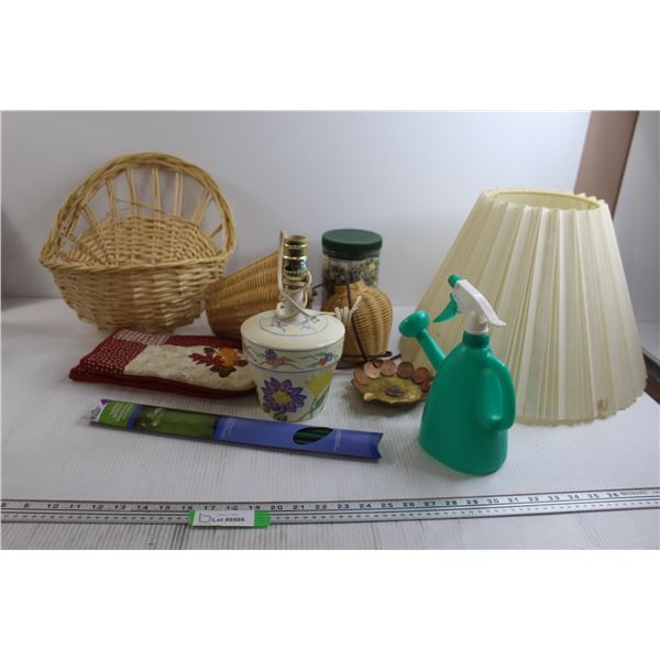 *Lampshade, (2) Lamps - As Is, Oven Mitts, Misc.