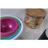 Image 3 : (10+) Misc. Lot of: Plastic Nesting Bowls; Thermos; Chinese Dumpling Steamer
